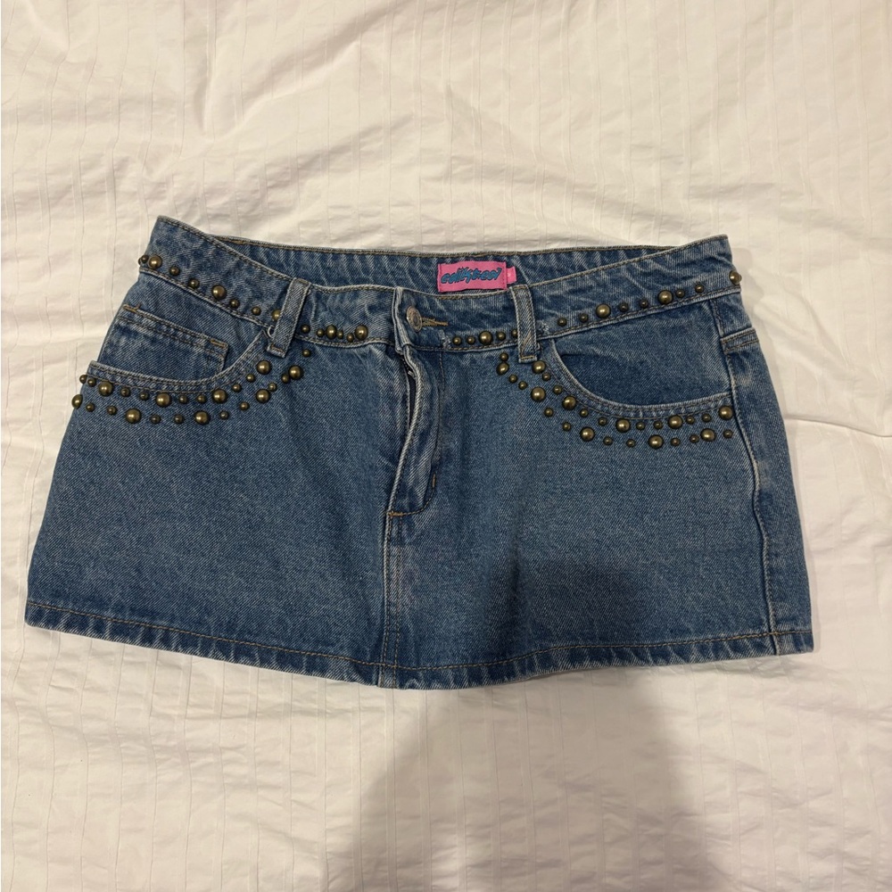 Edikted Studded Denim Mini Skirt